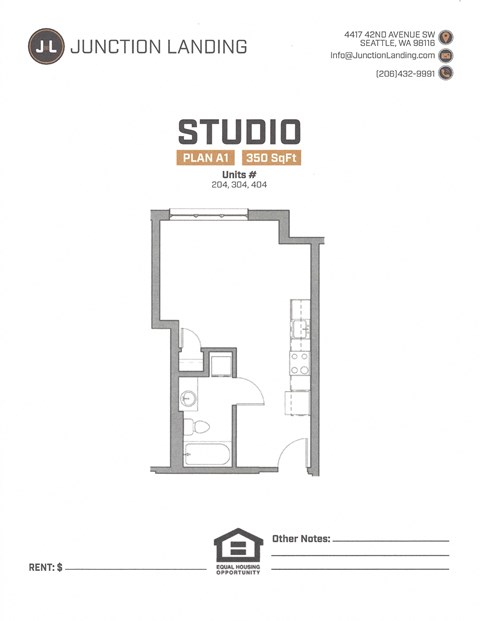 Floor plan for studio, 1 bath, 350 sqft
